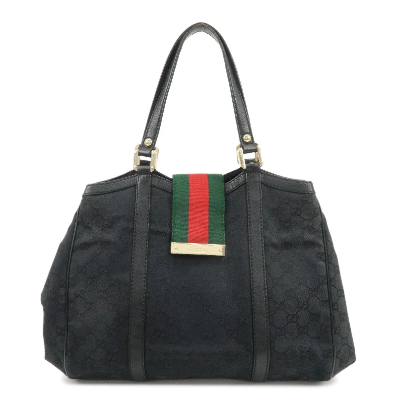 Ladies Gucci shoulder bags with a single - handle designGUCCI Sherry GG Canvas Leather Tote Bag Shoulder Bag Black 233609