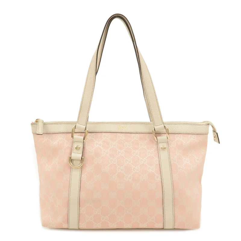 Women Gucci Sylvie bags with a crystal - embellished web stripeGUCCI Abbey GG Canvas Leather Tote Hand Bag Pink White 141470