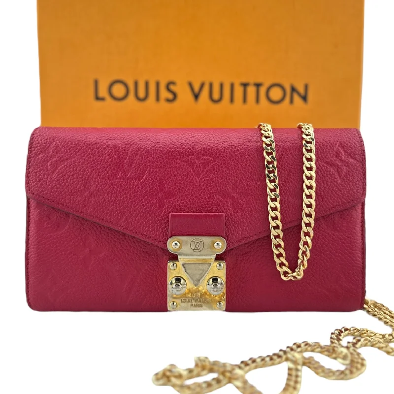 Louis Vuitton Speedy bags in monogram canvas for a classic lookLOUIS VUITTON Magenta Empreinte Leather Metis Wallet with added Gold Chain