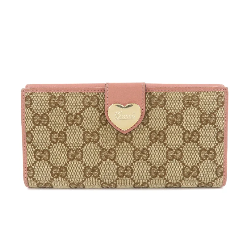 Gucci handbags for women with a back - zip pocketGUCCI Lovely Heart GG Canvas Leather Bifold Long Wallet 203550