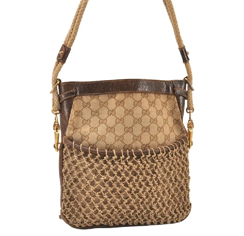 Gucci tote bags for women with a printed Gucci logoAuthentic GUCCI Vintage Shoulder Hand Bag Purse GG Canvas Leather Brown 5950K