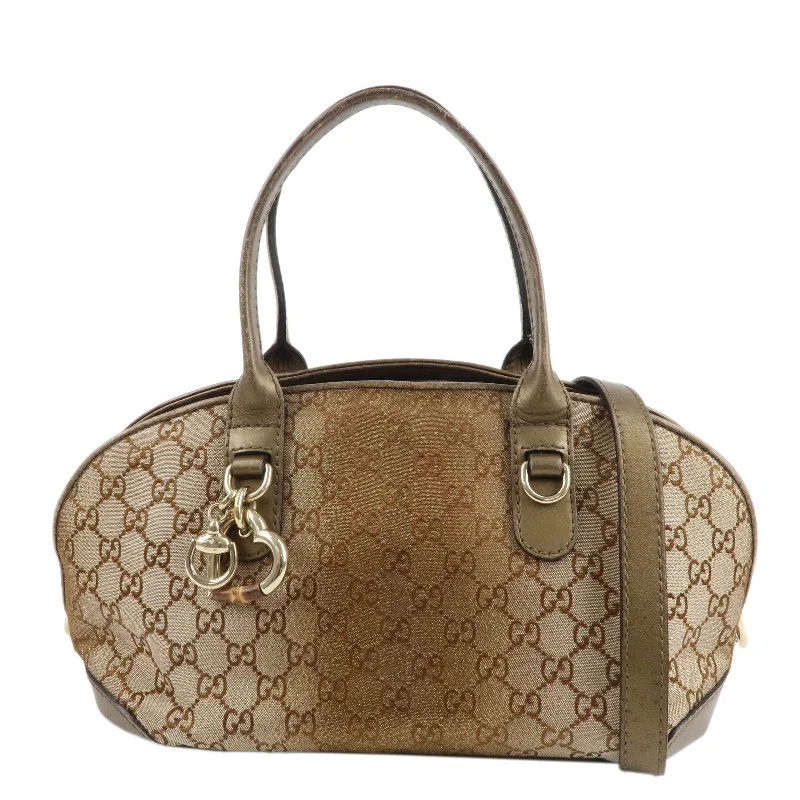 Ladies Gucci Dionysus bags with a chain - link shoulder strapGUCCI Heartbit GG Canvas Leather 2Way Hand Bag Beige Bronze 269955