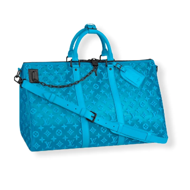 Louis Vuitton crossbody bags with adjustable shoulder straps for comfortLouis Vuitton Keepall Triangle Badoulière 50 Blue