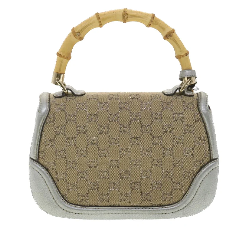 Women Gucci bags with a zip - around closure for securityGUCCI GG Canvas Bamboo Hand Bag Beige Silver 254884 Auth yk6106