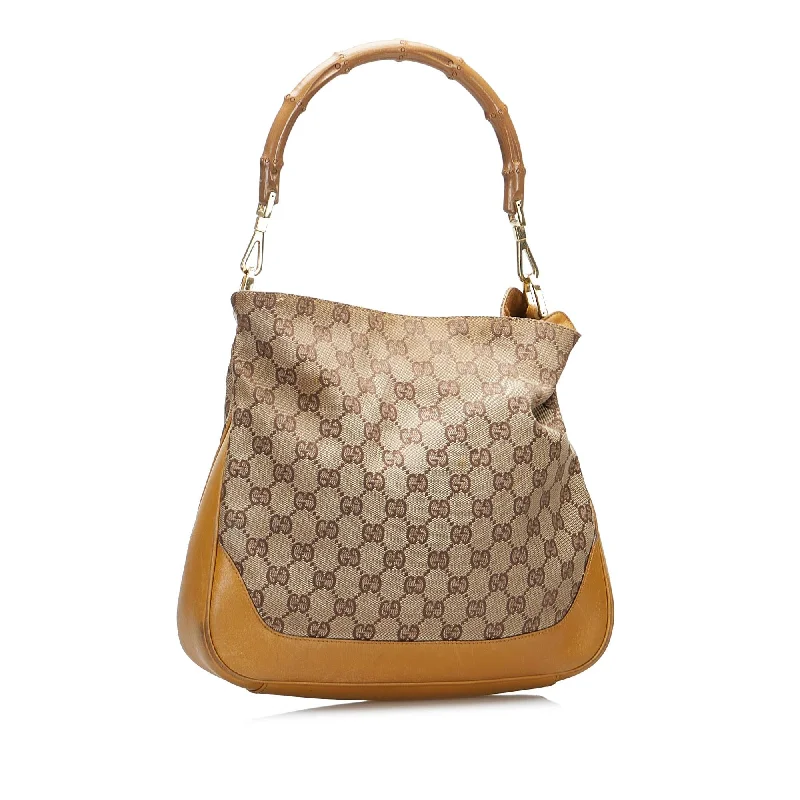 Women Gucci bags with interlocking G hardware for a classic lookGucci Bamboo GG Canvas Web Satchel (GPZYZn)