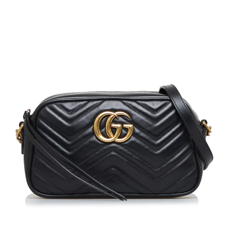 Women Gucci bags with a zippered interior pocketGucci GG Marmont Small Black Matelassé