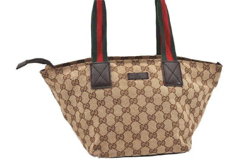 Women Gucci Sylvie bags with a detachable ribbon detailAuthentic GUCCI Web Sherry Line Hand Bag GG Canvas Leather 131228 Brown 6093K