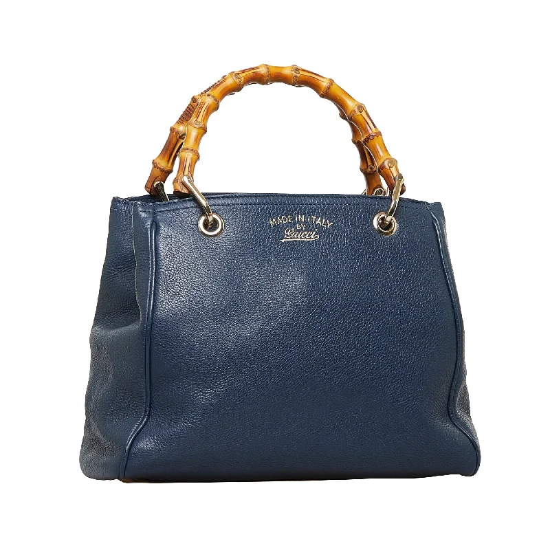 Gucci handbags for women with a back - zip pocketGucci Bamboo Blue Leather