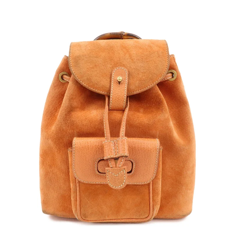 Women Gucci bags with a chain - link trim and a leather bodyGUCCI Bamboo Suede Leather Back Pack Orange 003.1705.0030