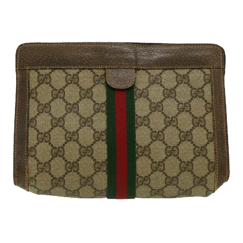 Women Gucci bags with interlocking G hardware for a classic lookGUCCI GG Canvas Web Sherry Line Clutch Bag Beige Green Red  th2821