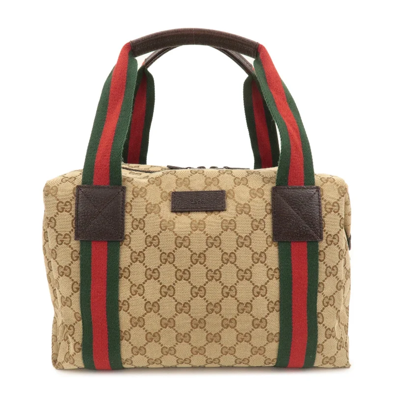 Women Gucci bags with a detachable mobile phone holderGUCCI Sherry GG Canvas Leather Boston Bag Beige Brown 235135