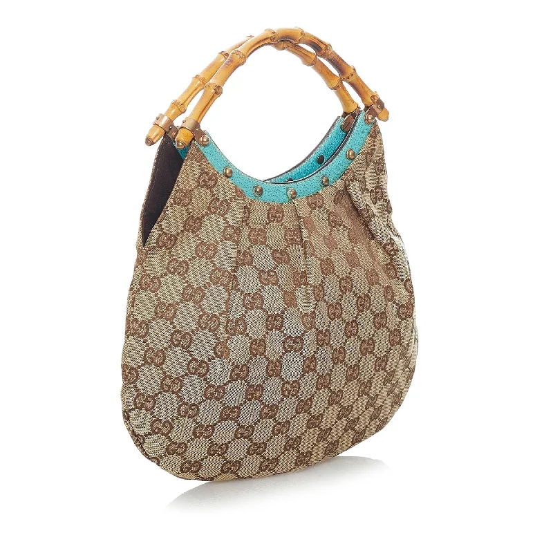 Gucci handbags for women with a beaded trimGucci Bamboo GG Canvas Handbag (30313)