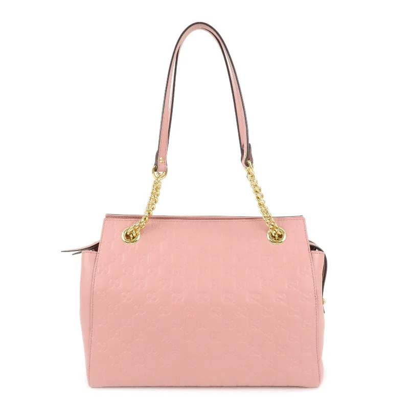 Women Gucci bags with a front - zip pocket for small itemsGUCCI Guccissima Leather Chain Tote Bag Shoulder Bag Pink 453773