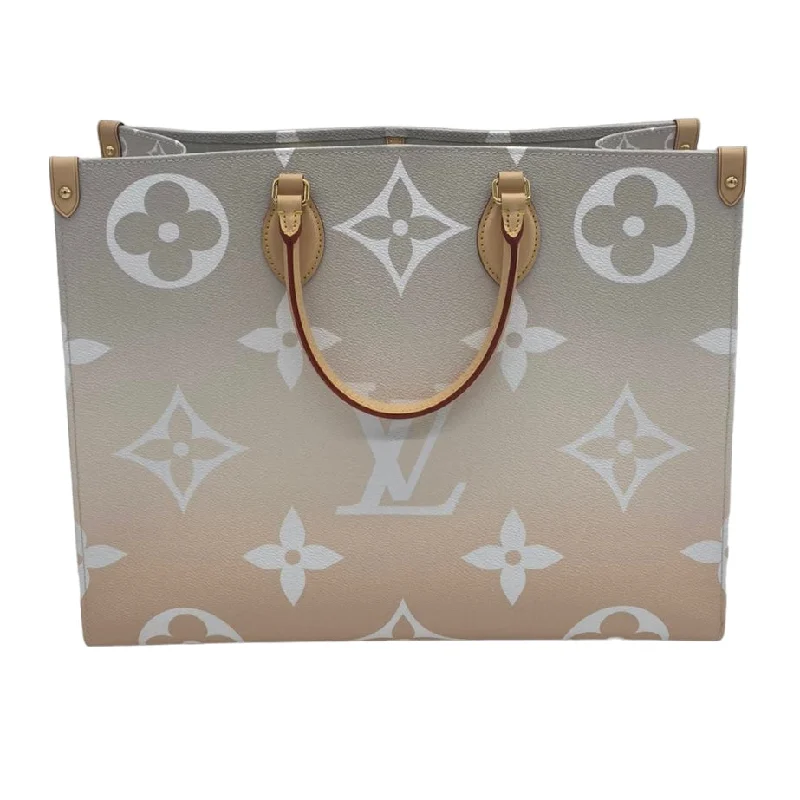 Louis Vuitton tote bags with a printed LV logo on the front for brand visibilityLouis Vuitton On The Go Cream GM