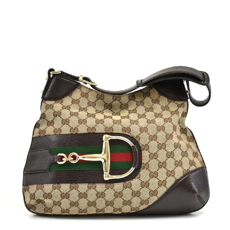 Women Gucci bags with a front - zip pocket for small itemsHasler Monogram Canvas Horsebit Hobo Bag