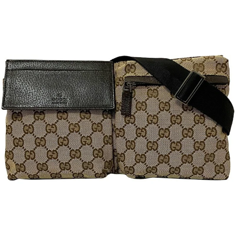 Women Gucci Sylvie bags featuring the signature web stripeGucci Body Bag Beige Brown GG Canvas 28566 002058 Waist Pouch Leather Gucci Belt Velcro Women's Men's Unisex