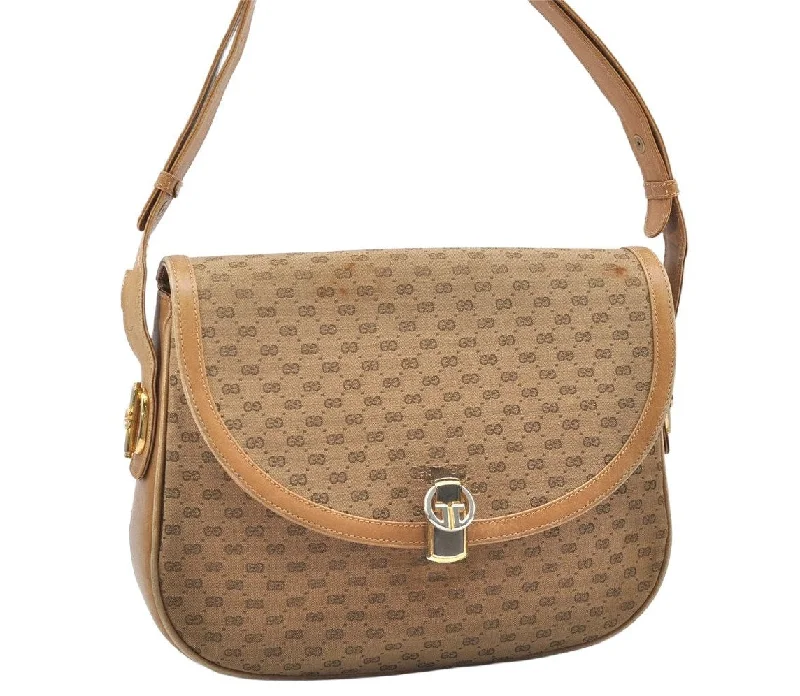 Gucci backpacks for women with a padded laptop compartmentAuthentic GUCCI Micro GG Canvas Leather Shoulder Cross Body Bag Brown 6067K