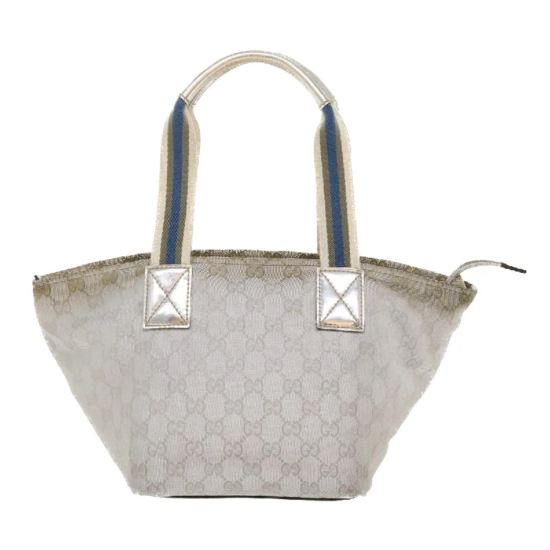 Gucci handbags for women with a back - zip pocketGUCCI GG Canvas Sherry Line Tote Bag Silver Blue gray 131223  yt974