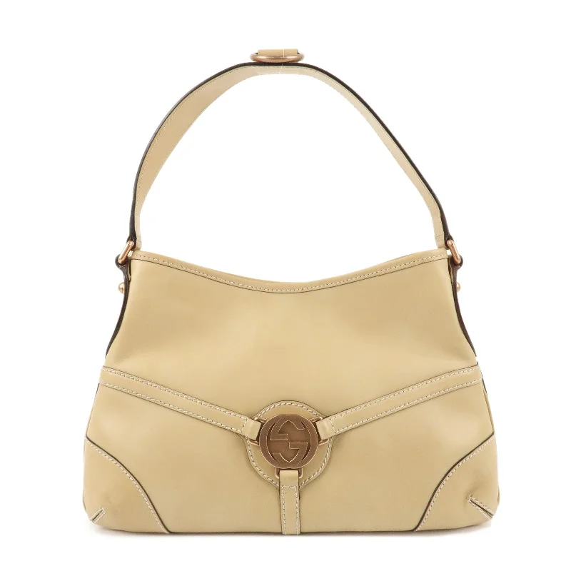 Gucci backpacks for women with a multi - pocket designGUCCI Interlocking G Leather Shoulder Bag 114877 Beige