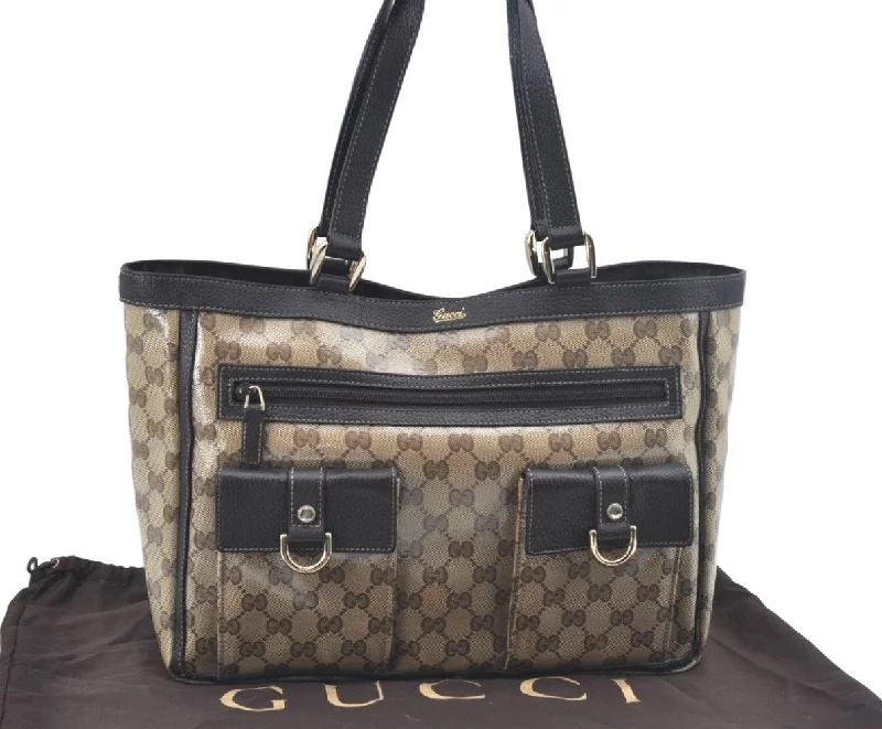 Ladies Gucci Dionysus bags with a chain - link shoulder strapAuthentic GUCCI GG Crystal Shoulder Tote Bag PVC Leather Brown L0590