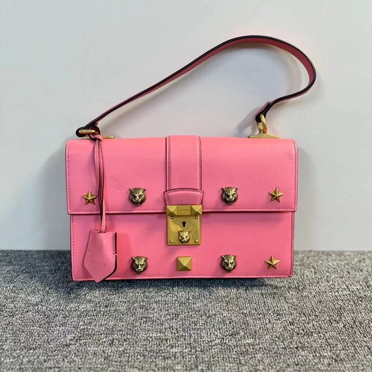 Women Gucci Sylvie bags with a monogram - embossed leatherGucci Broadway Pink Leather Embellished Shoulder Bag Medium