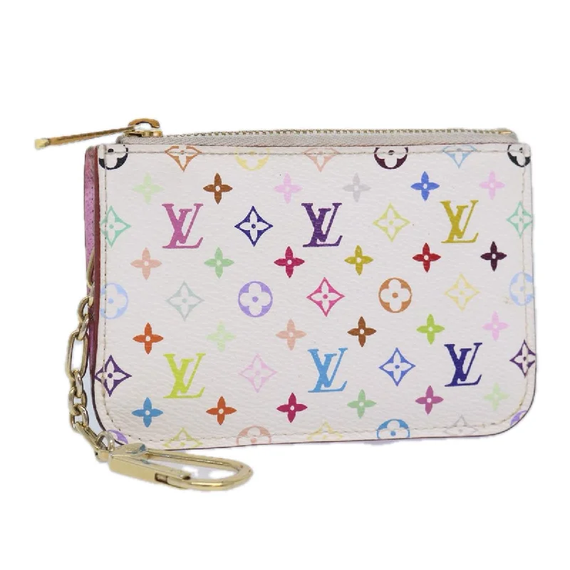 Louis Vuitton crossbody bags with a woven leather strap for textureLOUIS VUITTON Multicolor Pochette Cles NM Coin Purse White M93734 LV Auth 86946