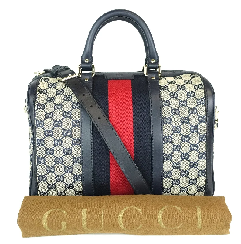 Gucci Marmont bags for women with gold - toned hardwareMonogram Canvas Web Boston Bag with Strap