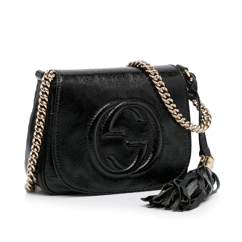 Gucci handbags for women with a metal - framed claspGucci Soho Flap Bag Black Patent Leather