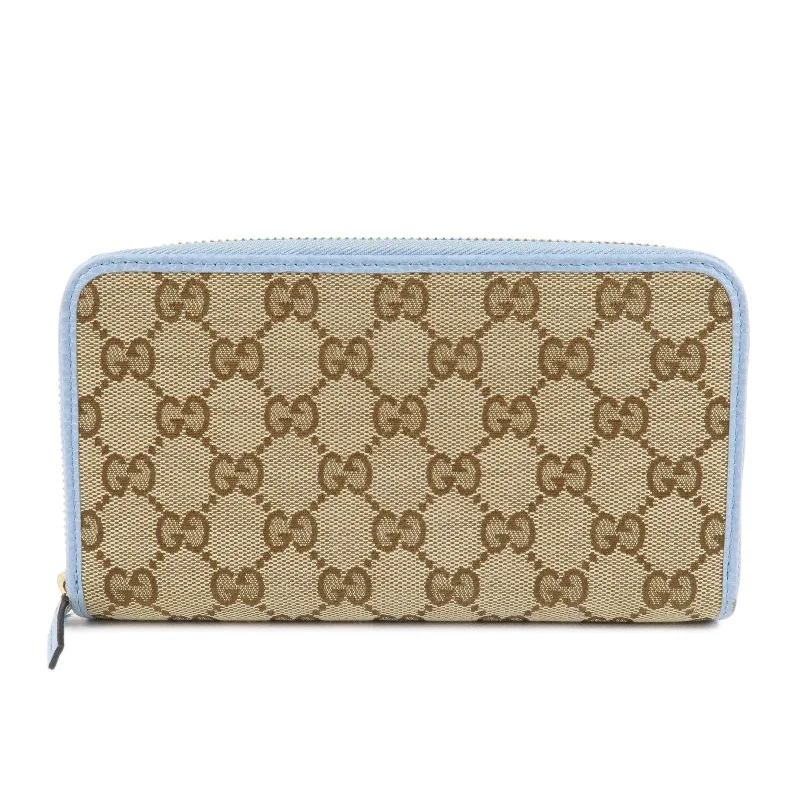 Gucci handbags for women with a patent - leather finishGUCCI GG Canvas Leather Round Zipper Long Wallet Beige 363423