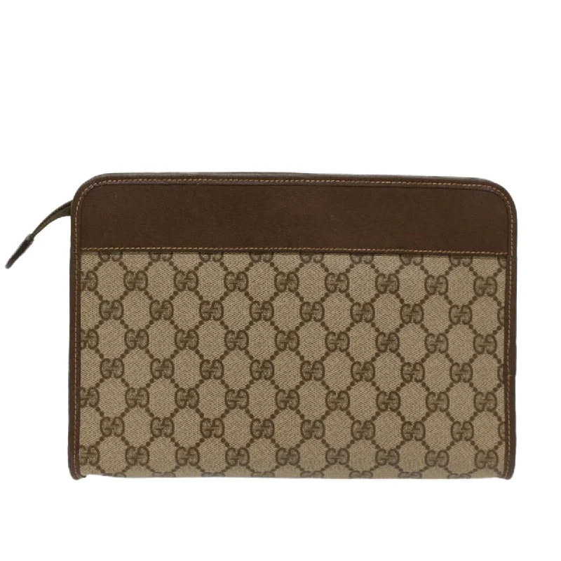 Women Gucci bags with a front - zip pocket for small itemsGUCCI GG Canvas Clutch Bag PVC Leather Beige 014.122.6063.4021  yk7734