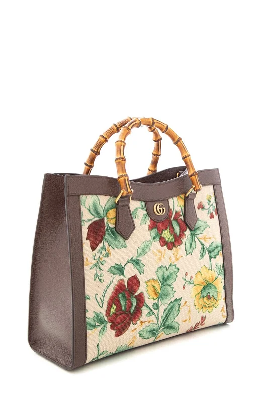 Women Gucci Sylvie bags with a detachable ribbon detailGucci Brown &  Multi Floral Diana Bamboo HandBag