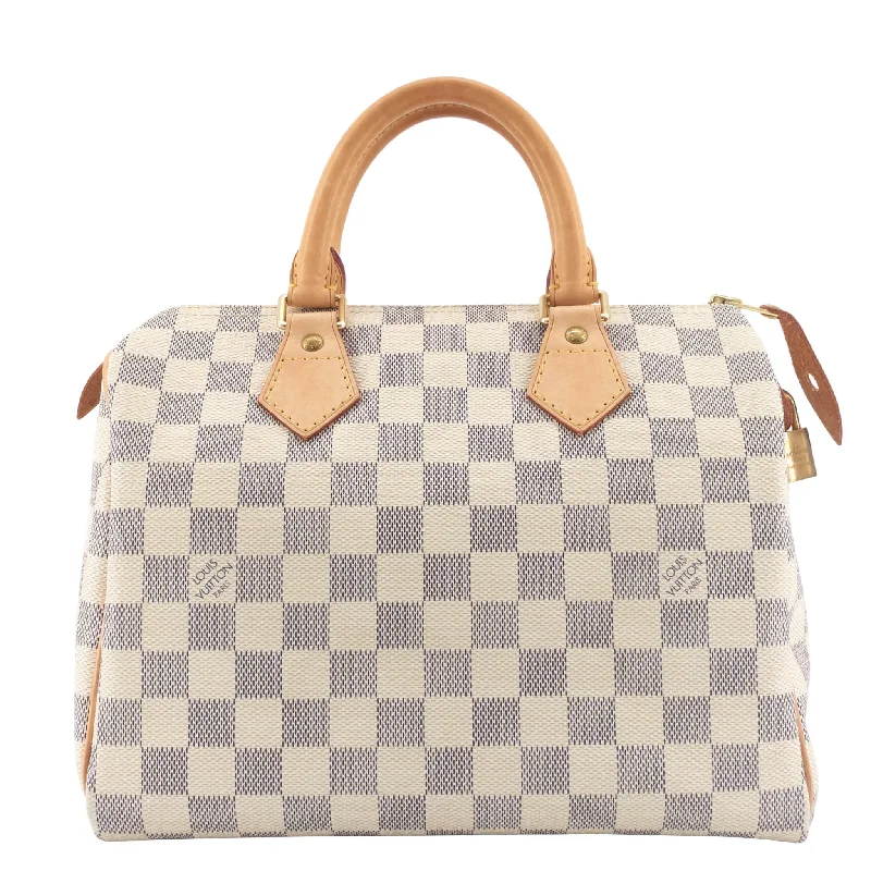 Louis Vuitton tote bags with a printed LV logo on the front for brand visibilityLouis Vuitton Speedy 25 Damier Azur Bag