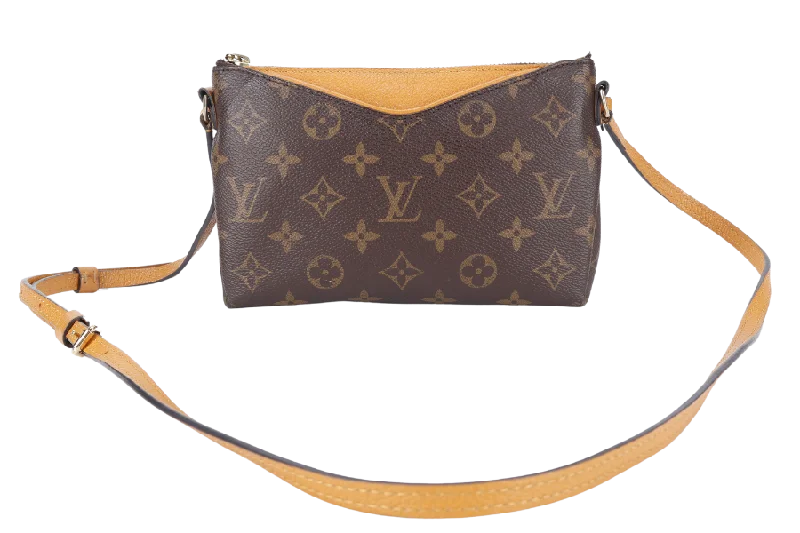 Ladies Louis Vuitton shoulder bags with a magnetic - closure flap for easeLOUIS VUITTON PALLAS CLUCTH BB MONOGRAM CANVAS WITH YELLOW MUSTARD LEATHER GOLD HARDWARE NO DUST COVER