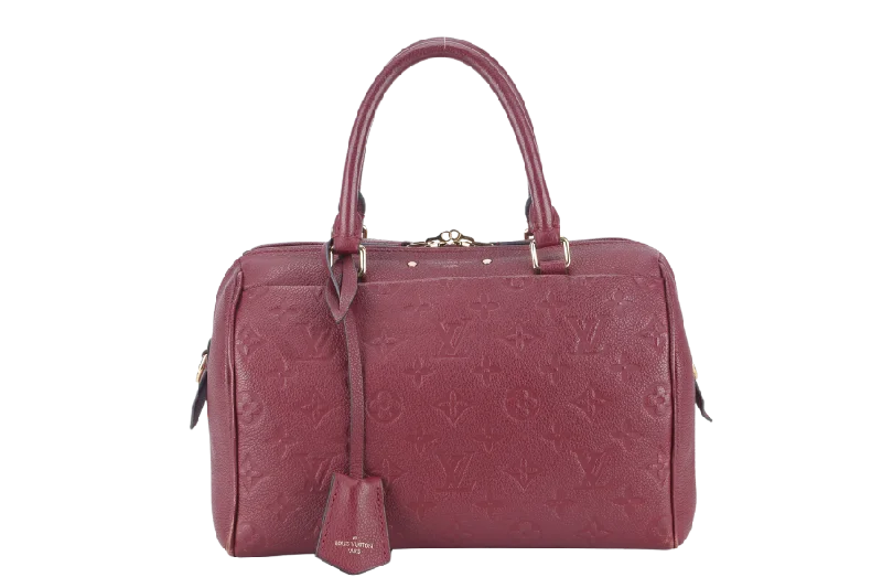 Louis Vuitton Twist bags with a snakeskin - effect panel for a bold lookLOUIS VUITTON SPEEDY BANDOULIERE 25 (M44145) BURGUNDY MONOGRAM EMPREINTE GOLD HARDWARE WITH STRAPS, LOCK AND KEYS