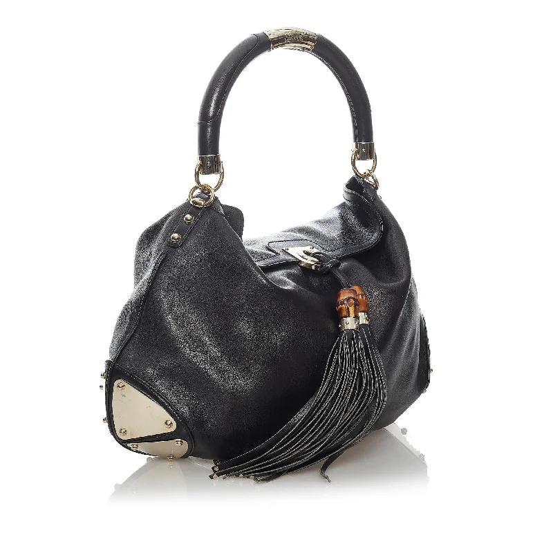 Women Gucci bags with a detachable mirror insideGucci Bamboo Indy Leather Hobo Bag (29680)