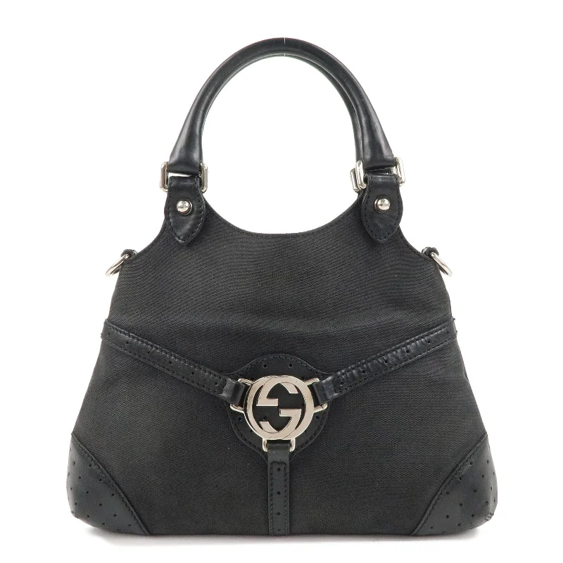 Women Gucci crossbody bags with a keychain holderGUCCI Interlocking G Canvas Leather Handbag Black 114873