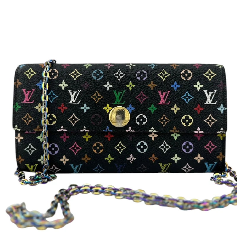 Louis Vuitton Alma bags with a leather - wrapped handle for a luxurious feelLOUIS VUITTON Black Multicolor Monogram Sarah Wallet with added Chain