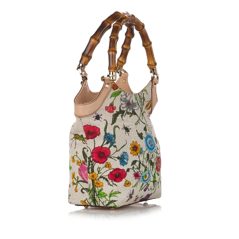 Gucci backpacks for women with a hidden back pocketGucci Bamboo Flora Canvas Handbag (31128)