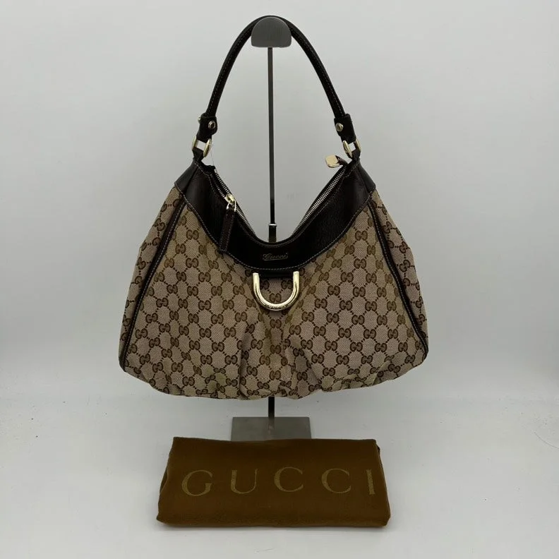 Gucci handbags for women with a patent - leather finishGucci Brown Canvas Leather Shoulder Bag Medium