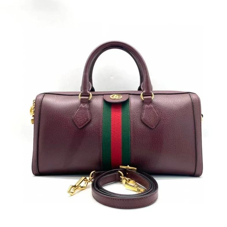 Gucci tote bags for women with a water - resistant coatingGucci Boston Two-Way Bag Burgundy Green Red Stripe Medium