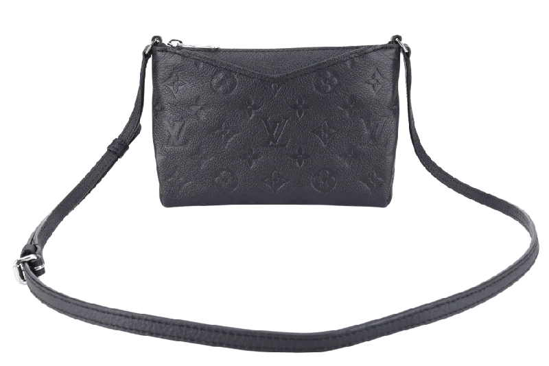 Louis Vuitton bags with a detachable mirror inside for on - the - go touch - upsLOUIS VUITTON PALLAS CLUTCH BB (R98570) BLACK MONOGRAM EMPREINTE SILVER HARDWARE NO DUST COVER