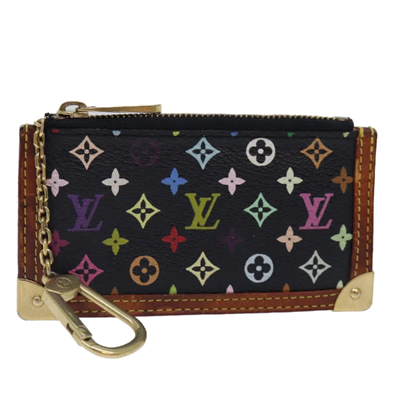 Louis Vuitton Petite Malle bags with a hard - shell structure for uniquenessLOUIS VUITTON Monogram Multicolor Pochette Cles Purse Black M92654 LV Auth 87691