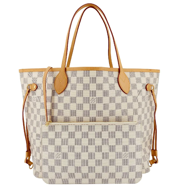 Louis Vuitton crossbody bags with a printed floral pattern for femininityNeverfull MM Damier Azur Canvas with Pouch