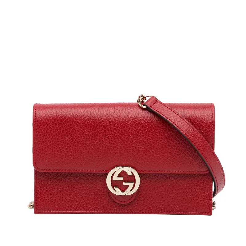 Women Gucci crossbody bags with a woven leather strapGucci Interlocking G Wallet On Chain Red Leather