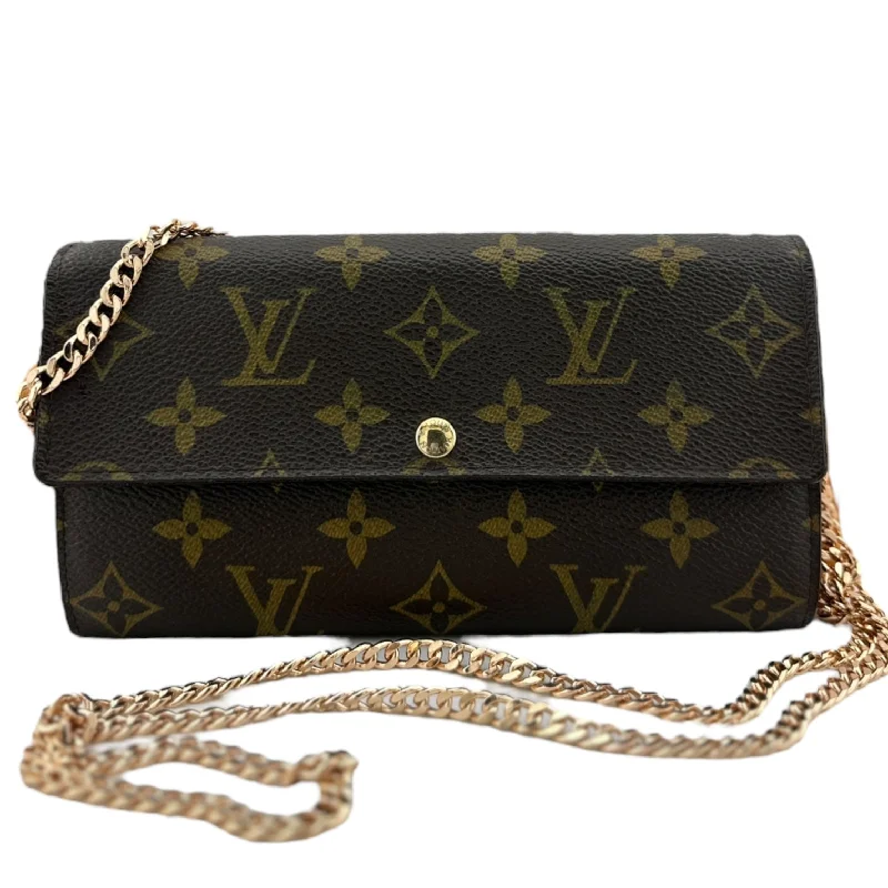 Louis Vuitton backpacks with a padded back panel for comfort during long - wearLOUIS VUITTON Monogram Coated Canvas Sarah Wallet with added Chain