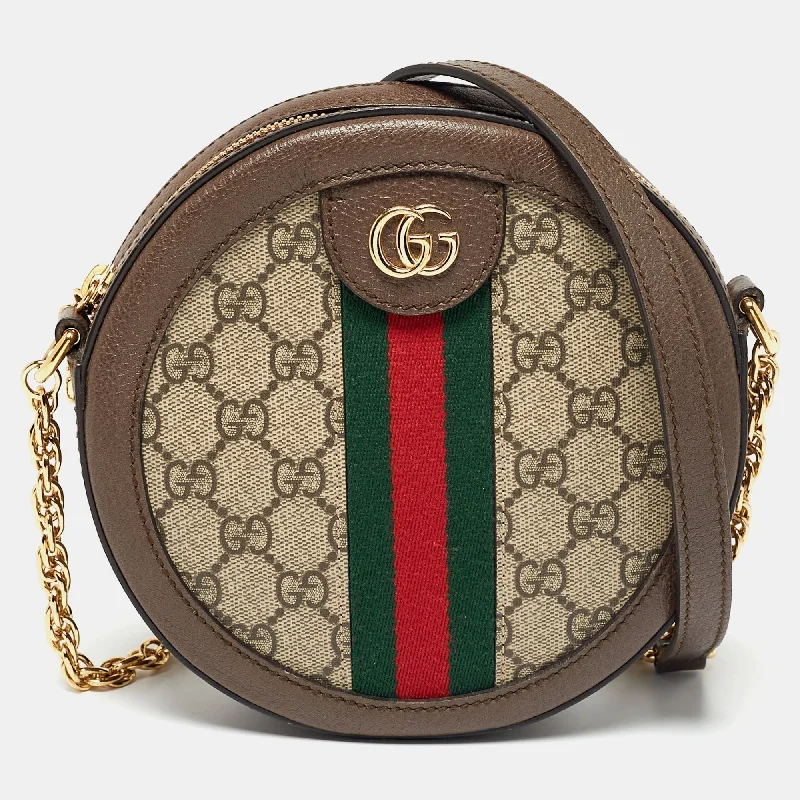 Gucci Marmont bags for women with a snakeskin - effect panelGucci Brown GG Supreme Canvas and Leather Mini Ophidia Round Bag