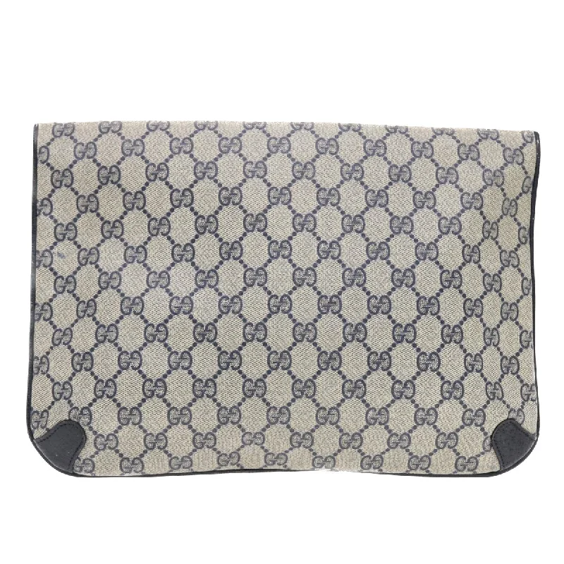 Women Gucci bags with a front - flap pocket for quick - access itemsGUCCI GG Canvas Clutch Bag PVC Leather Gray Navy 89 02 075  49798