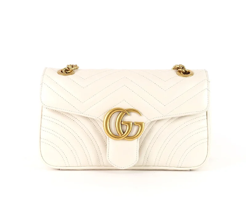 Women Gucci bags with a front - flap pocket for quick - access itemsMarmont Matelasse Chevron Leather Small Bag