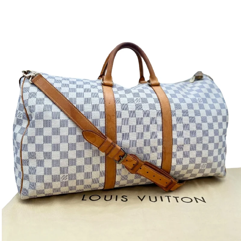 Louis Vuitton backpacks with a padded back panel for comfort during long - wearLOUIS VUITTON Damier Azur Keepall 50 with Strap