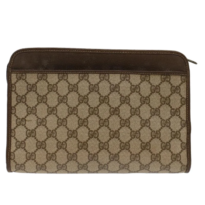 Women Gucci bags with a detachable mirror insideGUCCI GG Canvas Clutch Bag PVC Leather Beige 97.01.037  48147